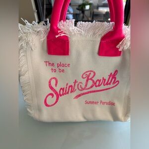 MC2 Saint Barth Cotton/Canvas Vanity Rug Bag in White/Hot Pink NWOT